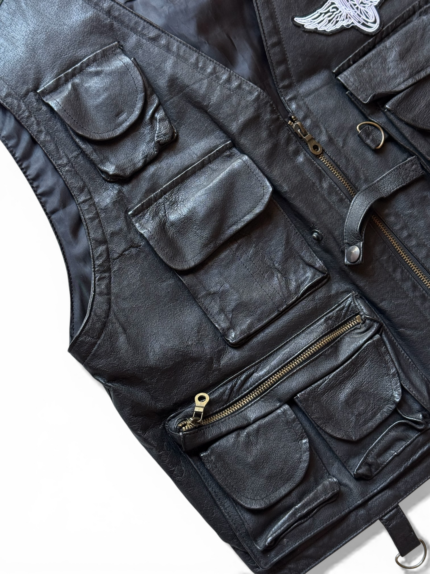 Gilet Tactical Leather "I Have No Idea" Custom – Utility Vest Multitasche – Taglia L