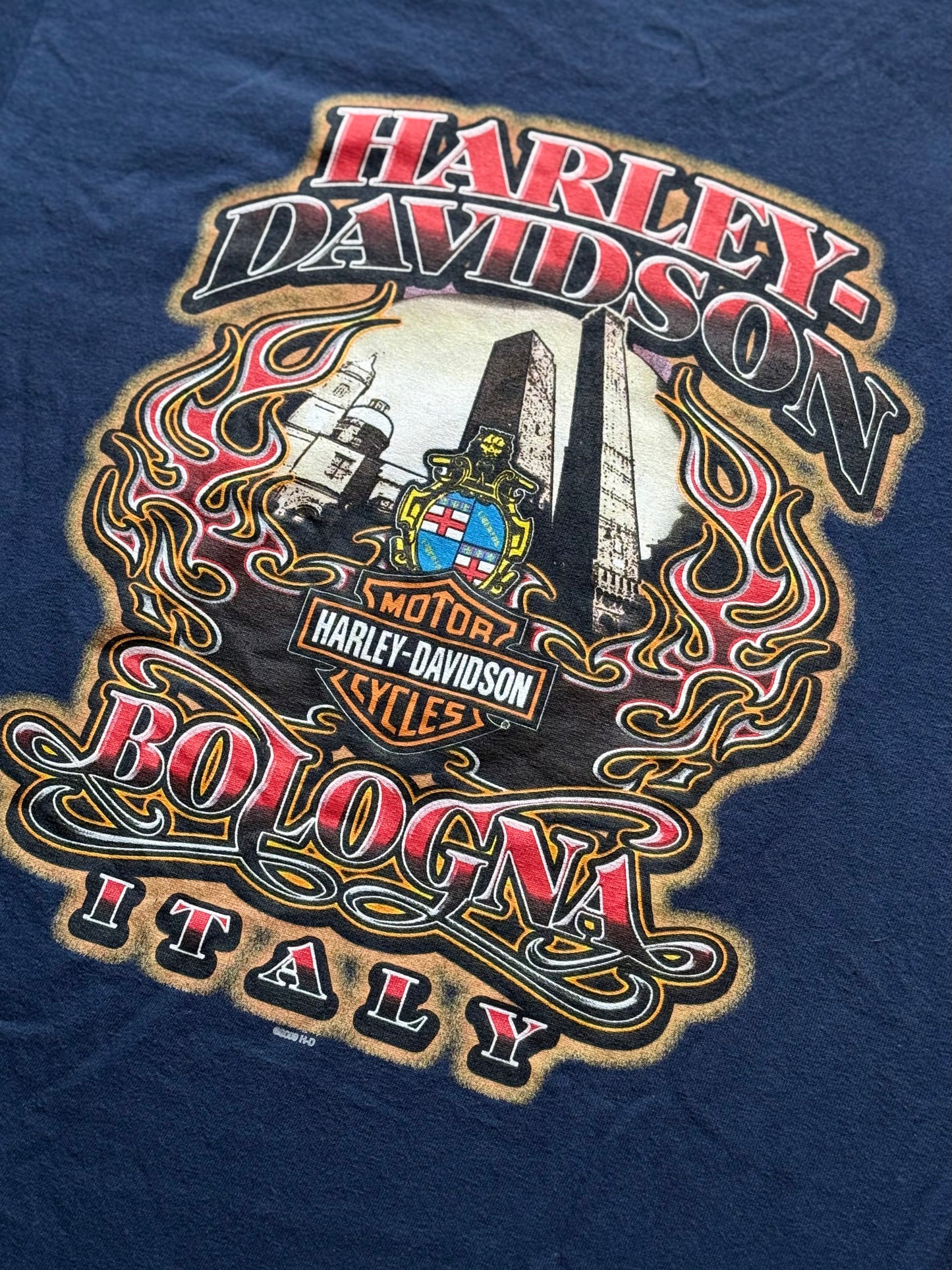 T-shirt Harley-Davidson Bologna Italy - Blu Notte - Taglia S - Vintage Biker Graphic