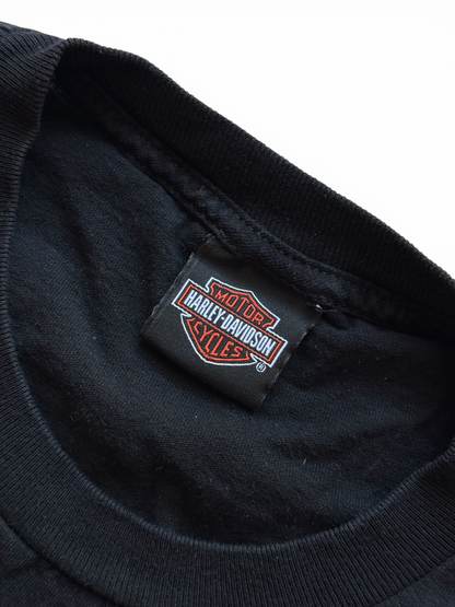 T-shirt Harley-Davidson Vintage V-Neck – Acid Wash Black – Eagle & Flames Graphic – Taglia L