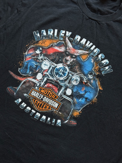 T-shirt Harley-Davidson Vintage V-Neck – Acid Wash Black – Eagle & Flames Graphic – Taglia L