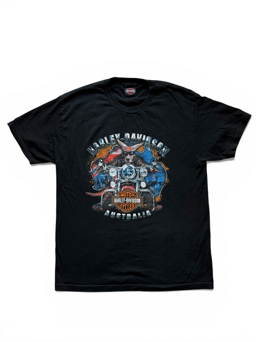 T-shirt Harley-Davidson Vintage V-Neck – Acid Wash Black – Eagle & Flames Graphic – Taglia L