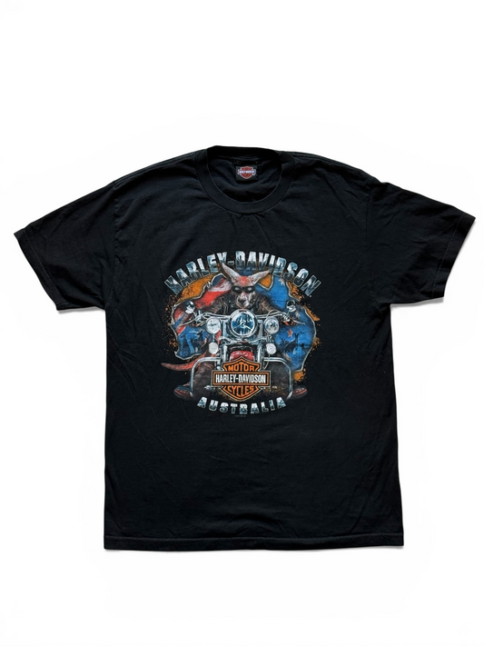 T-shirt Harley-Davidson Vintage V-Neck – Acid Wash Black – Eagle & Flames Graphic – Taglia L