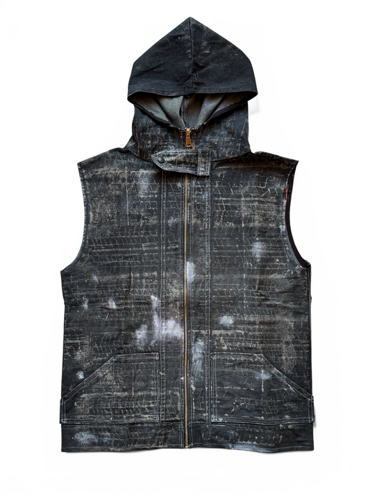 Gilet Custom 1-of-1 "Biker Gorilla" Acid Wash – Hoodie Vest Artigianale – Taglia M