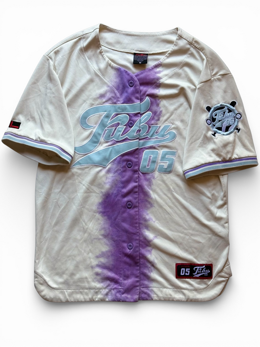 Maglia Baseball Fubu 05 Originale – Jersey Hip Hop Vintage Style Taglia M Beige/Lilla